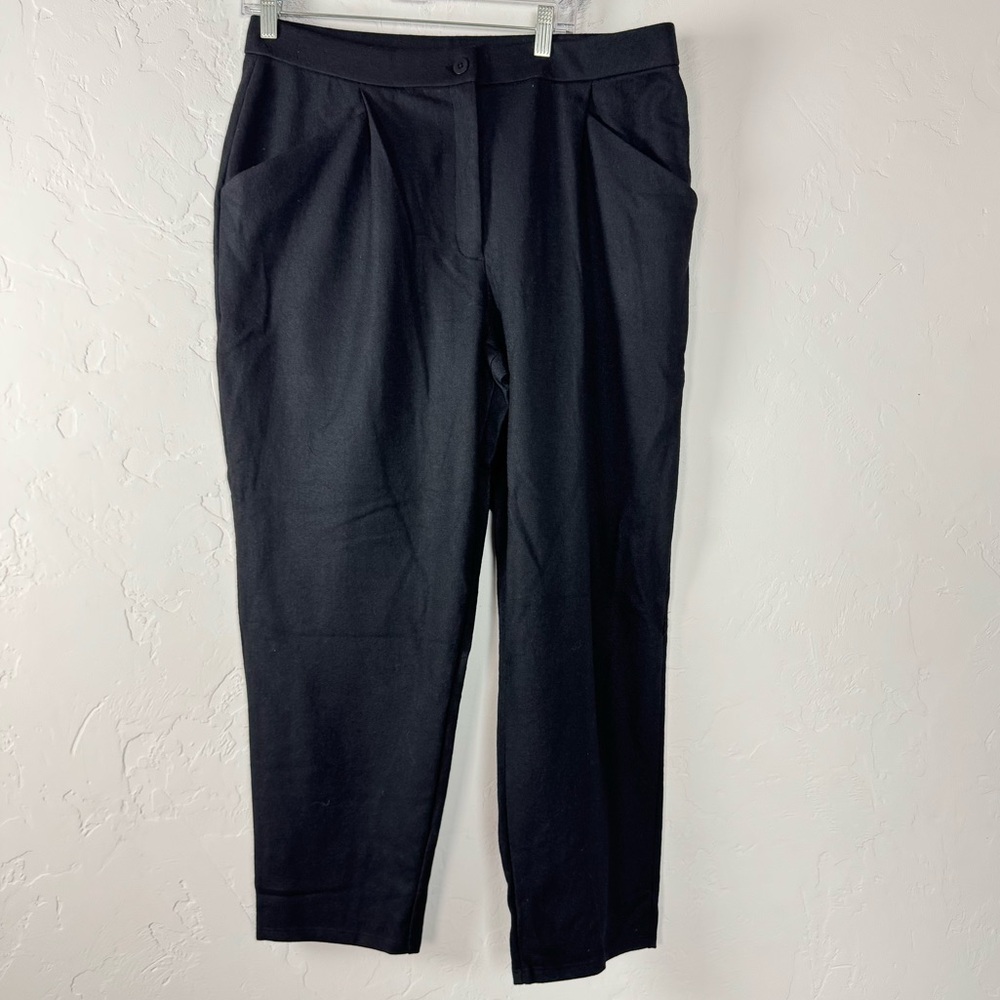 Eileen Fisher Pants Dress Trousers Solid Black Jersey Knit Boiled 100% Wool Soft
